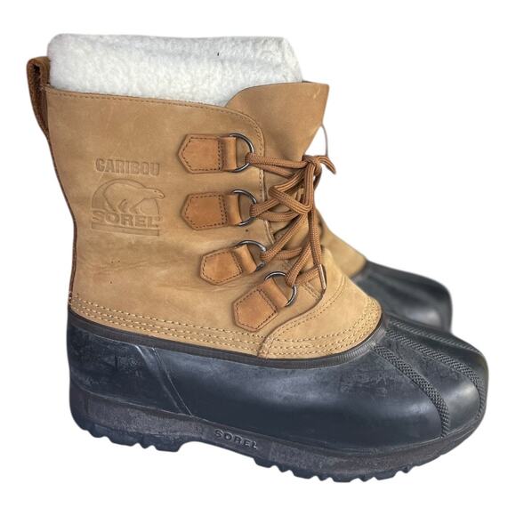 Sorel Men’s Caribou Waterproof Tan Leather Winter Boots Size-10 - Picture 1 of 9
